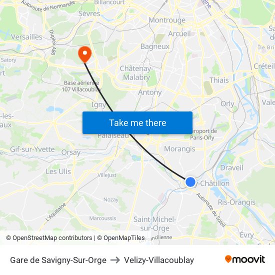 Gare de Savigny-Sur-Orge to Velizy-Villacoublay map
