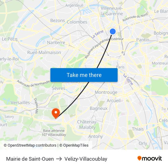 Mairie de Saint-Ouen to Velizy-Villacoublay map