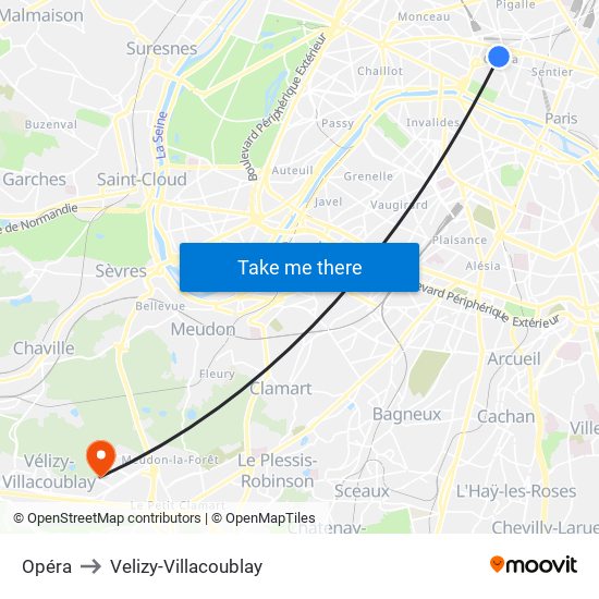 Opéra to Velizy-Villacoublay map