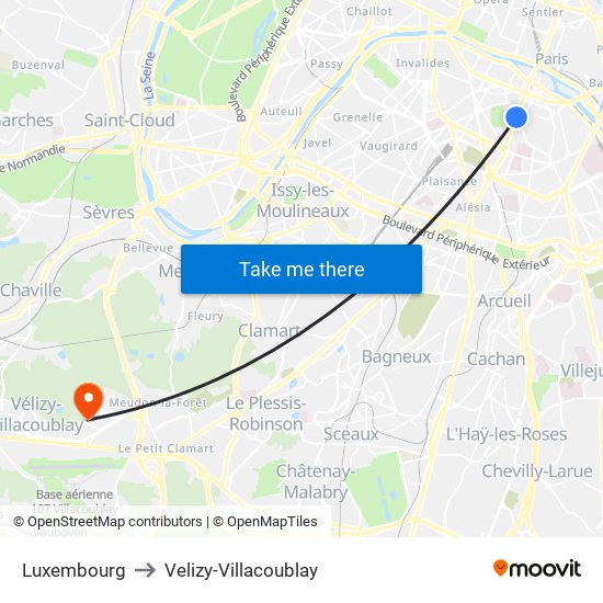 Luxembourg to Velizy-Villacoublay map