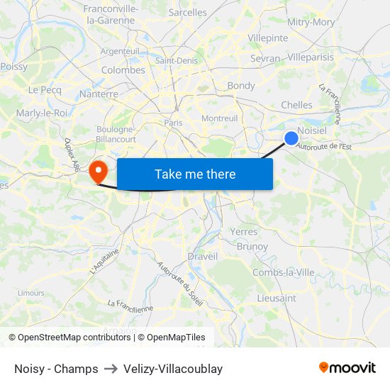 Noisy - Champs to Velizy-Villacoublay map
