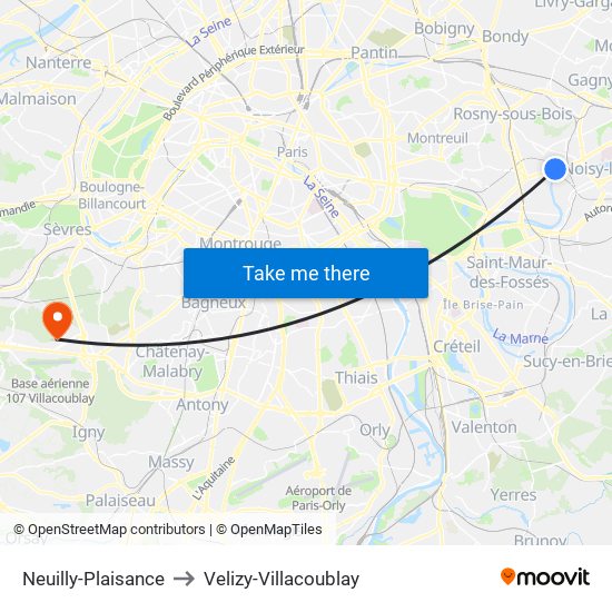 Neuilly-Plaisance to Velizy-Villacoublay map