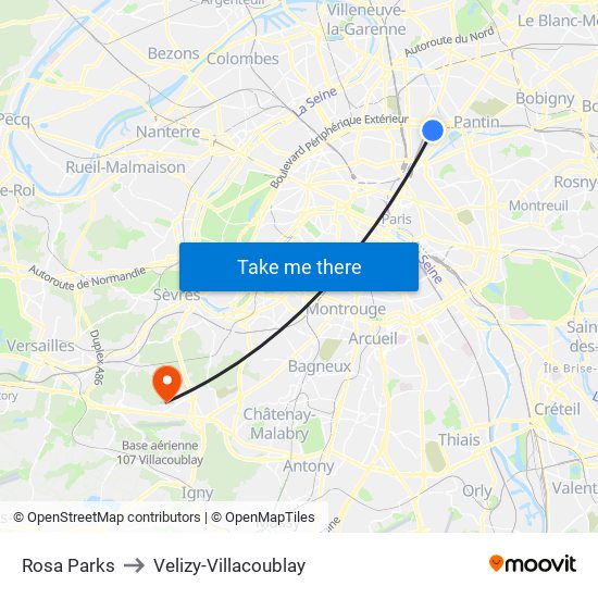 Rosa Parks to Velizy-Villacoublay map