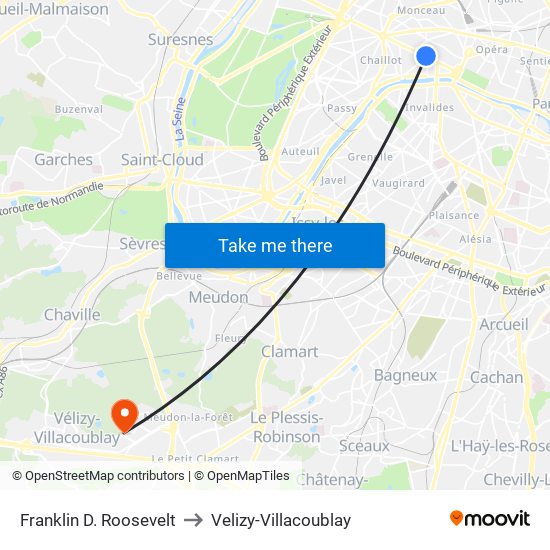 Franklin D. Roosevelt to Velizy-Villacoublay map