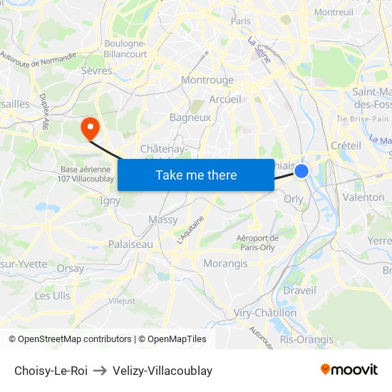 Choisy-Le-Roi to Velizy-Villacoublay map