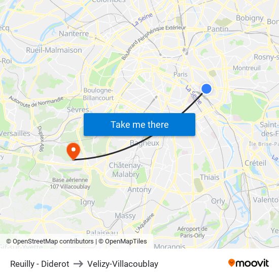 Reuilly - Diderot to Velizy-Villacoublay map