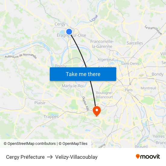 Cergy Préfecture to Velizy-Villacoublay map