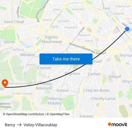 Bercy to Velizy-Villacoublay map