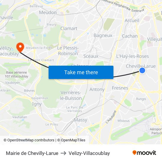 Mairie de Chevilly-Larue to Velizy-Villacoublay map