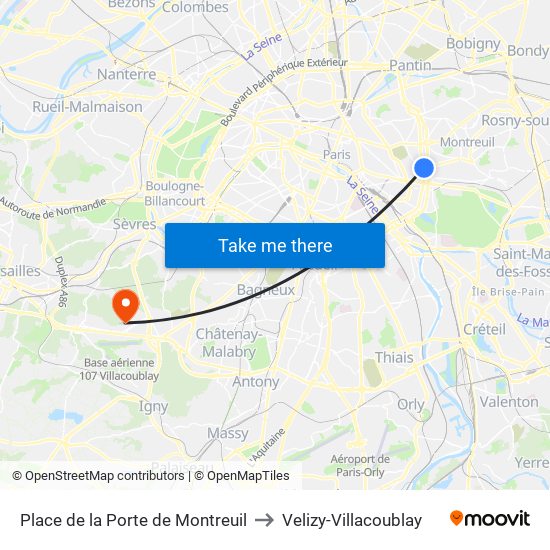Place de la Porte de Montreuil to Velizy-Villacoublay map