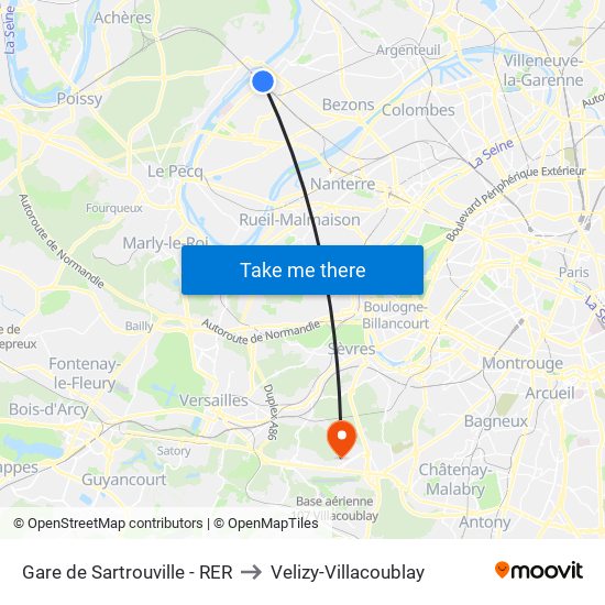 Gare de Sartrouville - RER to Velizy-Villacoublay map