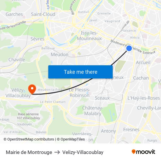 Mairie de Montrouge to Velizy-Villacoublay map