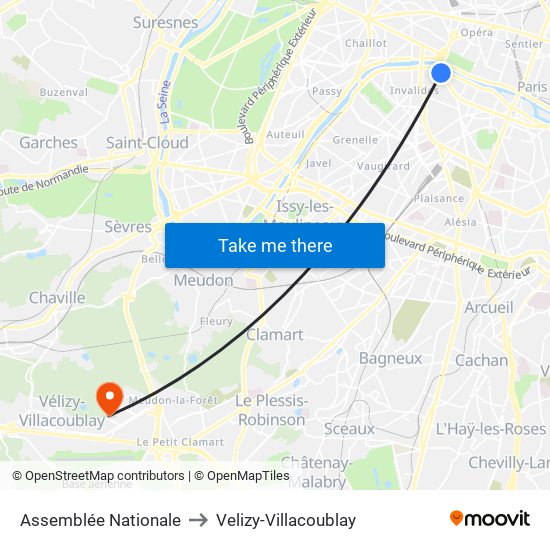 Assemblée Nationale to Velizy-Villacoublay map