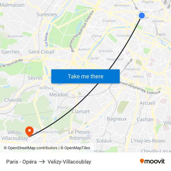 Paris - Opéra to Velizy-Villacoublay map