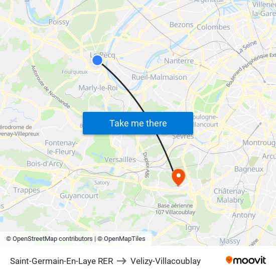 Saint-Germain-En-Laye RER to Velizy-Villacoublay map
