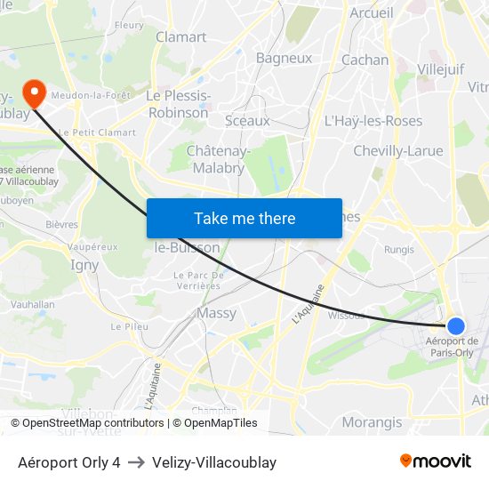 Aéroport Orly 4 to Velizy-Villacoublay map