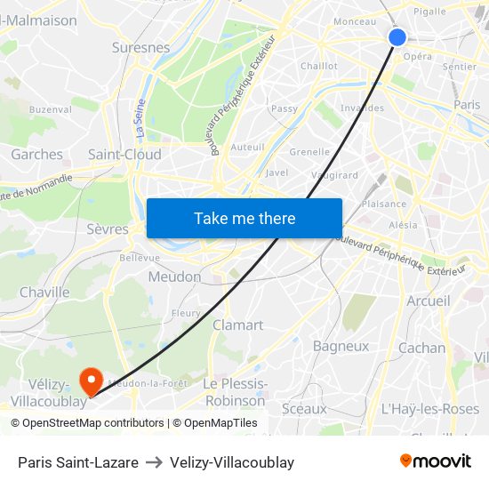 Paris Saint-Lazare to Velizy-Villacoublay map