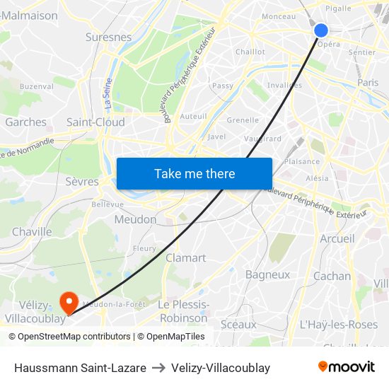 Haussmann Saint-Lazare to Velizy-Villacoublay map