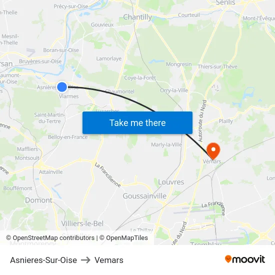 Asnieres-Sur-Oise to Vemars map