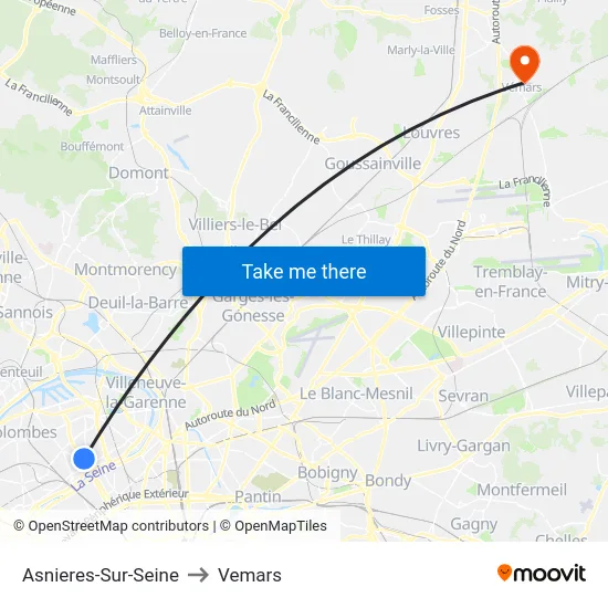 Asnieres-Sur-Seine to Vemars map