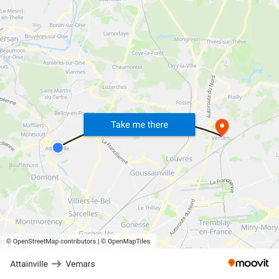 Attainville to Vemars map