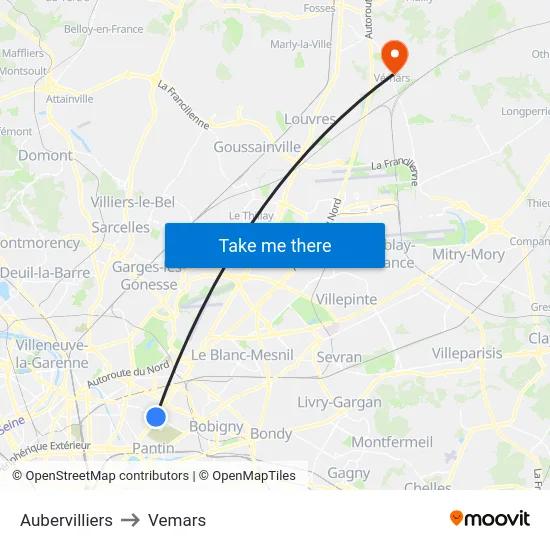 Aubervilliers to Vemars map