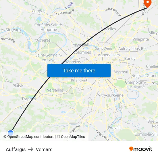 Auffargis to Vemars map