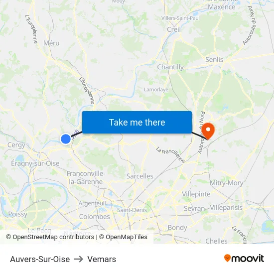 Auvers-Sur-Oise to Vemars map