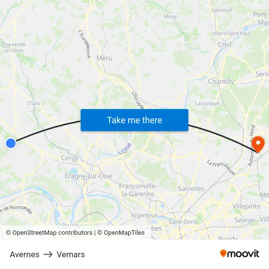 Avernes to Vemars map