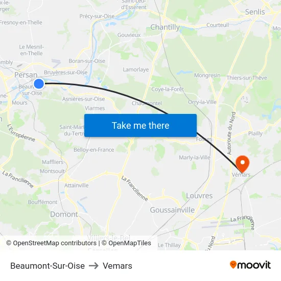 Beaumont-Sur-Oise to Vemars map