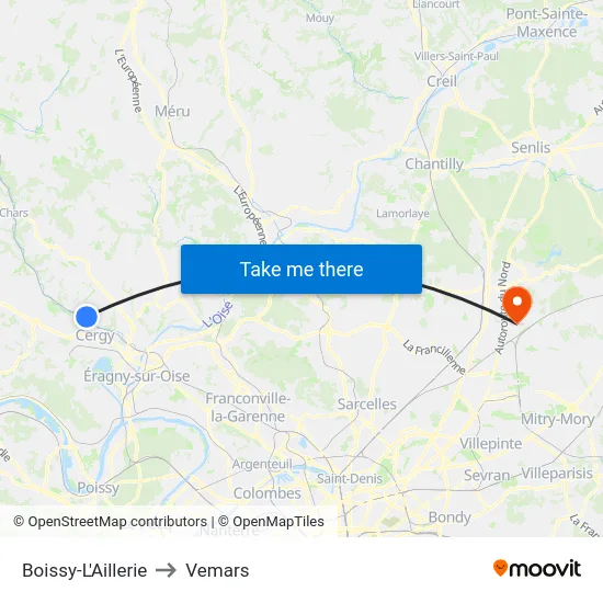 Boissy-L'Aillerie to Vemars map