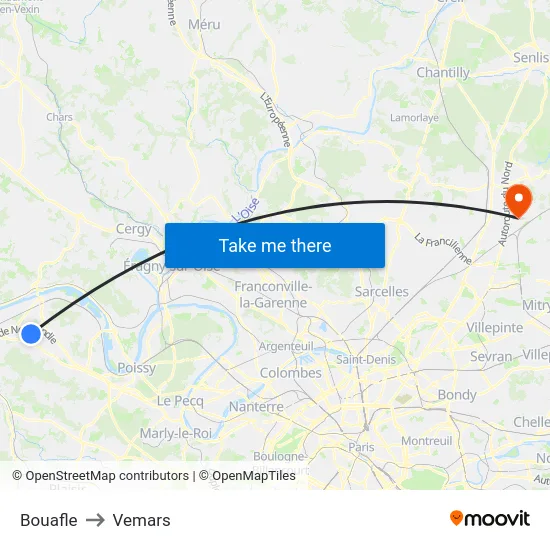 Bouafle to Vemars map