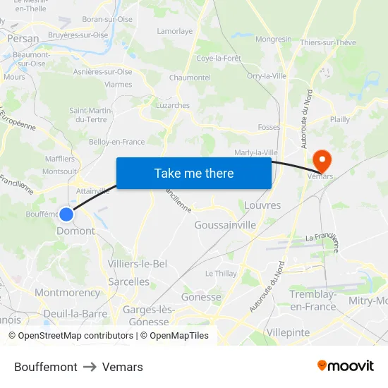 Bouffemont to Vemars map