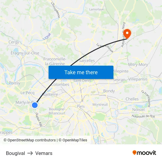 Bougival to Vemars map