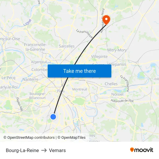Bourg-La-Reine to Vemars map