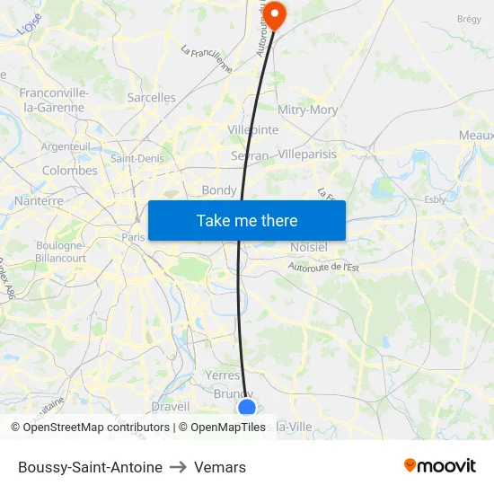 Boussy-Saint-Antoine to Vemars map