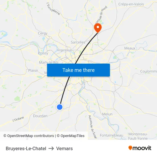 Bruyeres-Le-Chatel to Vemars map