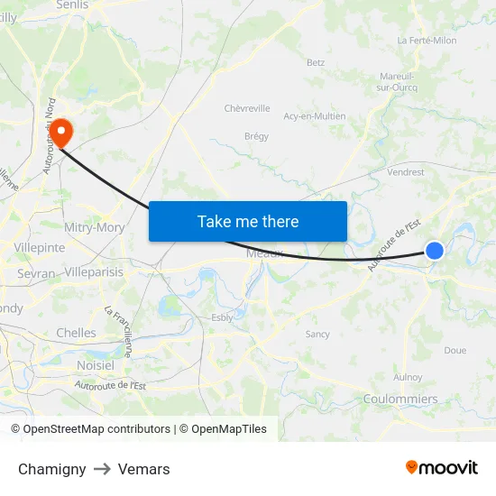 Chamigny to Vemars map