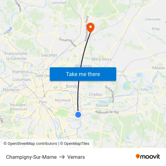 Champigny-Sur-Marne to Vemars map