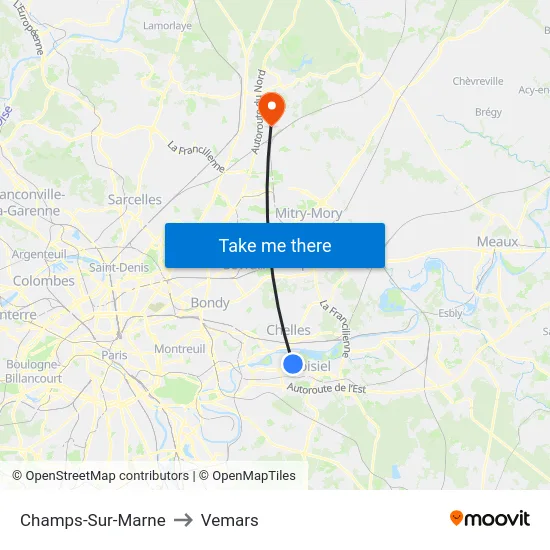 Champs-Sur-Marne to Vemars map