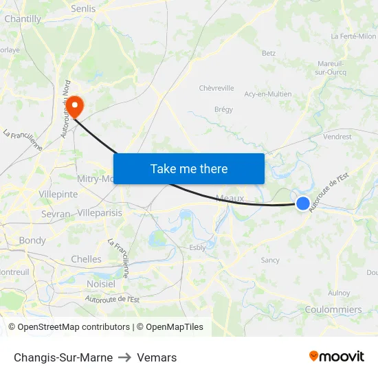 Changis-Sur-Marne to Vemars map