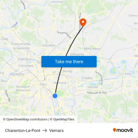Charenton-Le-Pont to Vemars map