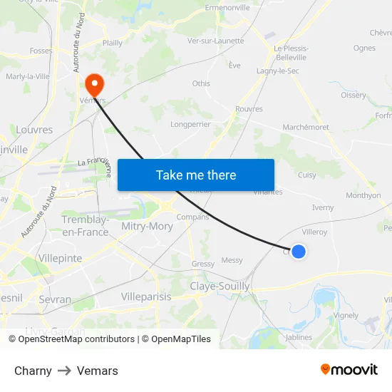 Charny to Vemars map