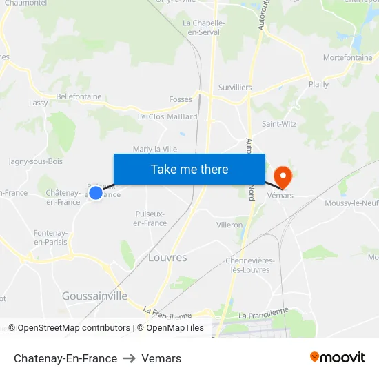 Chatenay-En-France to Vemars map