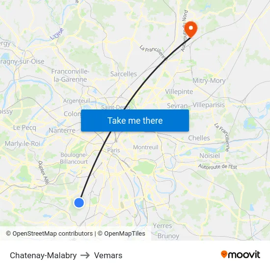 Chatenay-Malabry to Vemars map