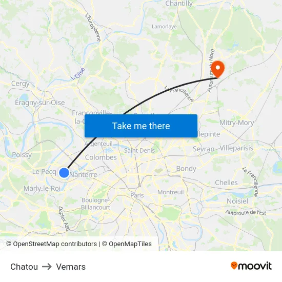 Chatou to Vemars map