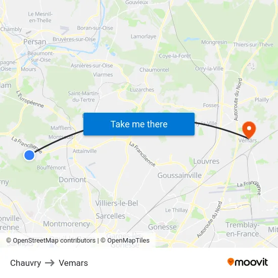Chauvry to Vemars map
