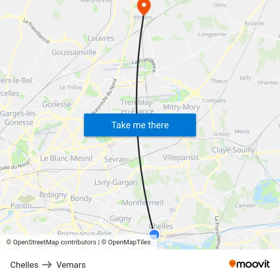 Chelles to Vemars map