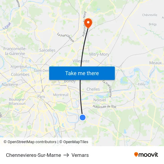 Chennevieres-Sur-Marne to Vemars map