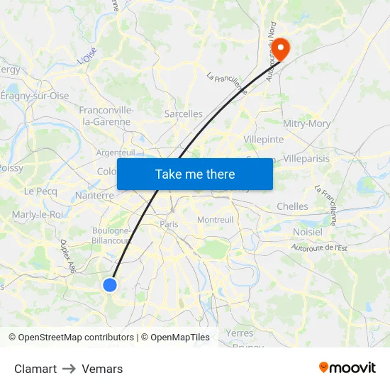 Clamart to Vemars map